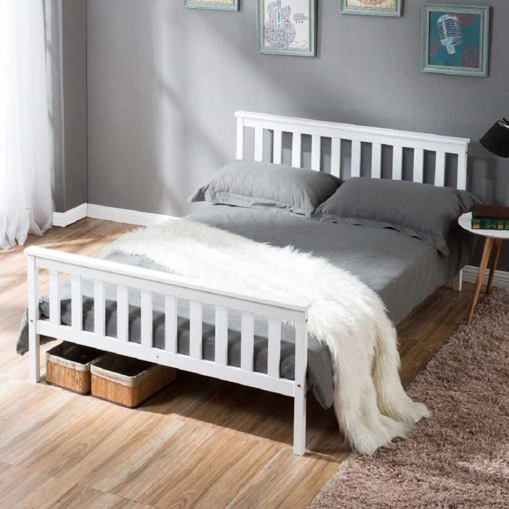 Letto per Adulti; Letto Matrimoniale 140×200 cm con Struttura Stabile; senza Materasso; in Legno Massello; Bianco