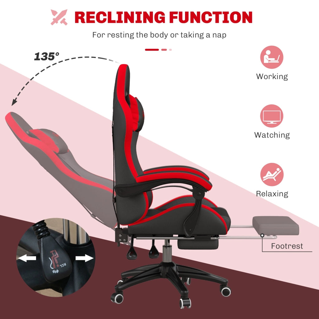 Sedia da Gaming Altezza Regolabile e Schienale Reclinabile 65x65x121-129 cm Nero e Rosso