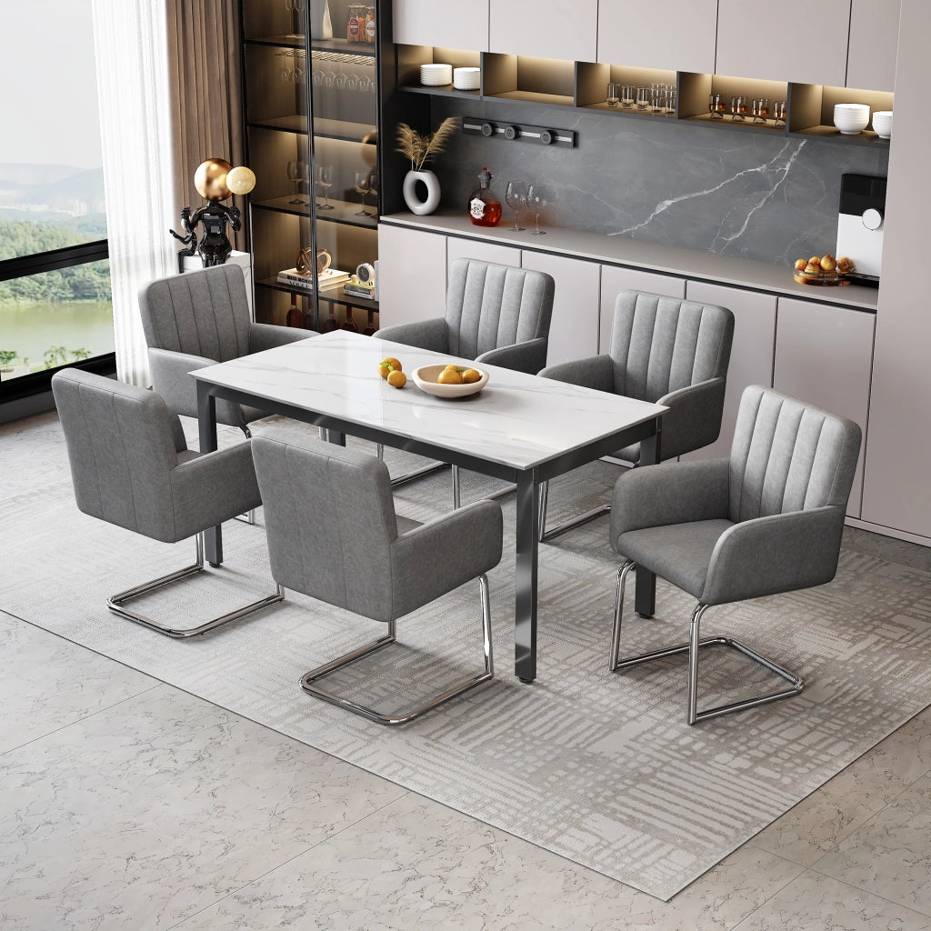 Set di 2 sedie da pranzo moderne in similpelle grigia con struttura metallica a Z