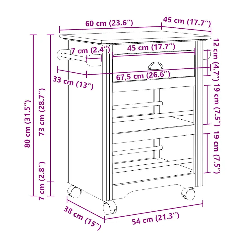 Carrello da Cucina BODO Grigio 67,5x45x80 cm CFW1396302