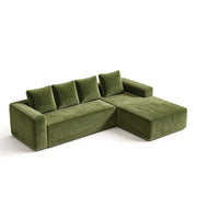 Divano angolare reversibile modulare con chaise longue e funzione senza montaggio in velluto a coste verde