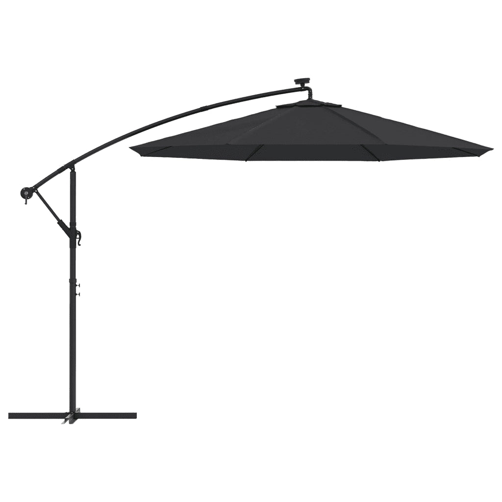 Ombrellone a Sbalzo con LED e Palo in Acciaio 300 cm Nero 47136