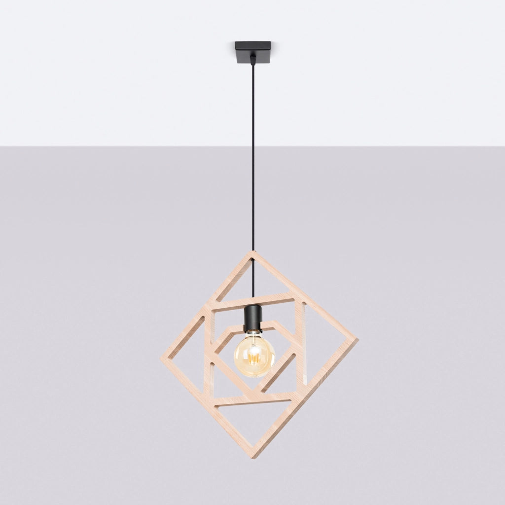 Lampada da terra geometrica in legno CARO E27 15W Legno naturale Nero