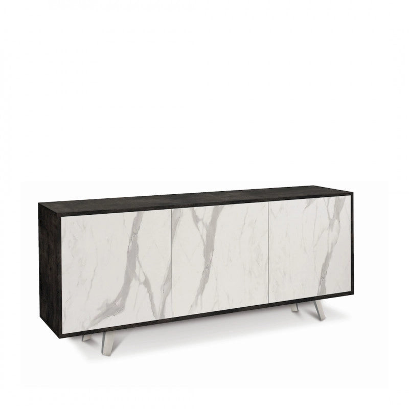Mobile 3 Ante 177L x 41P x h74 – Finitura Nero Opaco e Marmo Calacatta – Sarmog