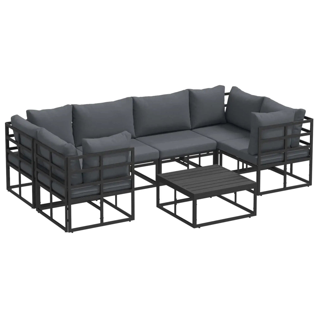 Set Divano da Giardino con cuscino 7 pcs Nero Alluminio