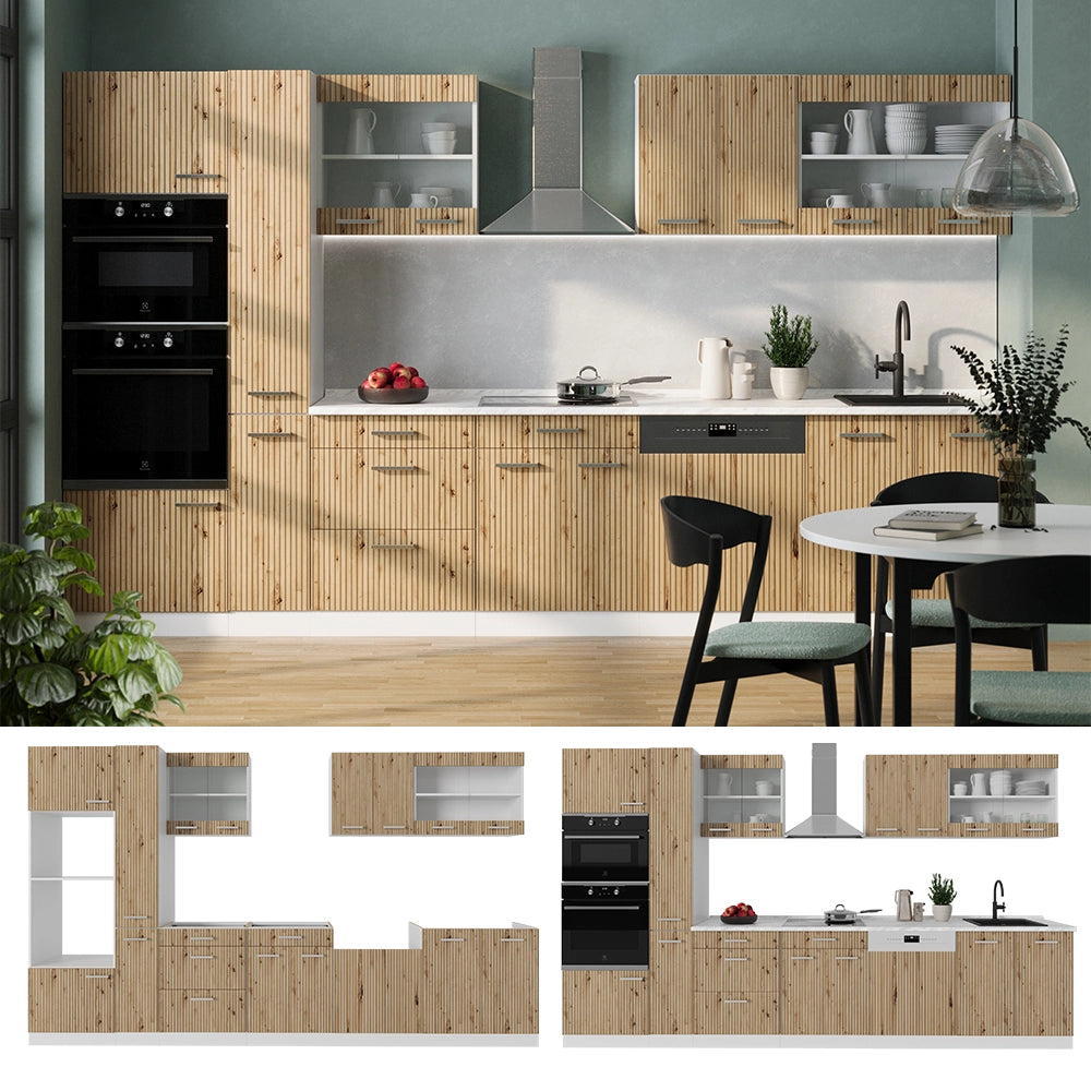 Vicco Cucina componibile Rovere artigianale/bianco 350 cm con armadio alto, senza piano di lavoro