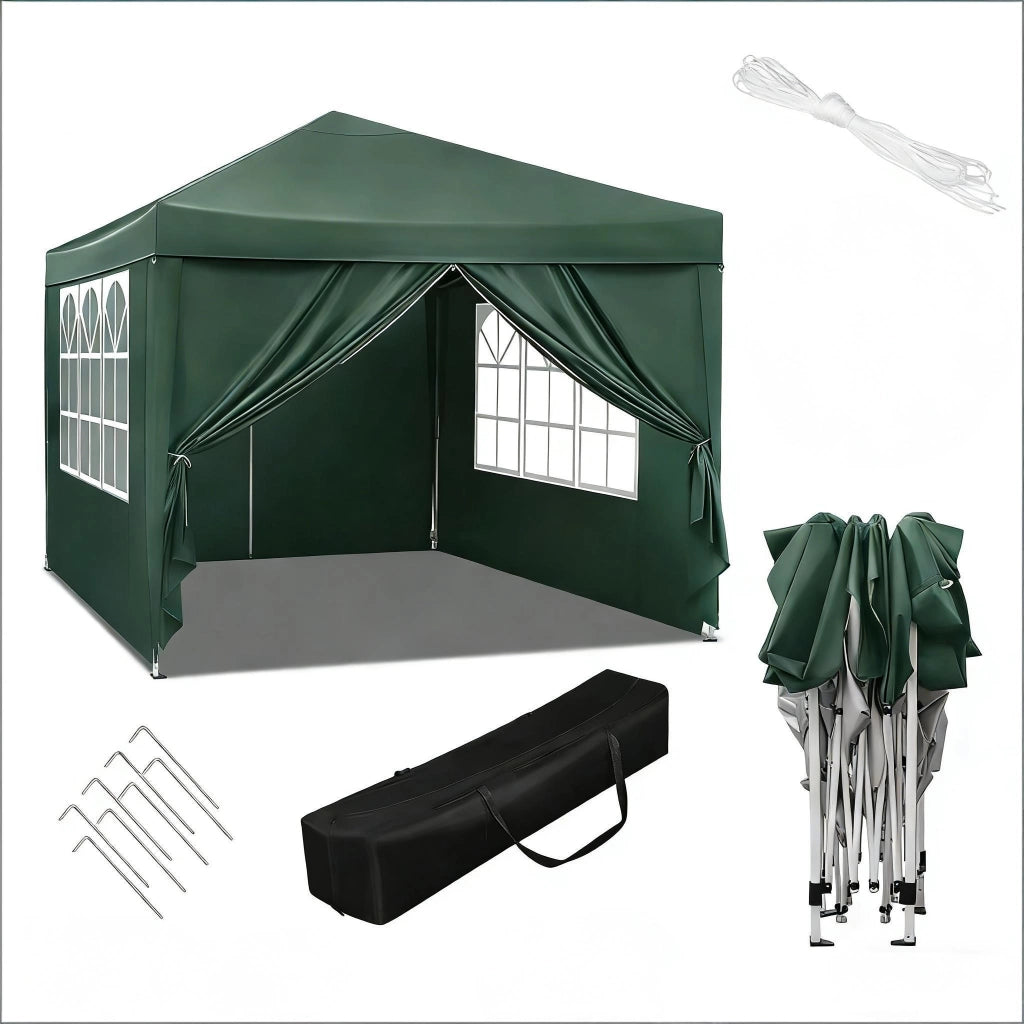 Pavillon pieghevole da giardino 3x3 m verde con pareti laterali, tetto Oxford impermeabile e altezza regolabile