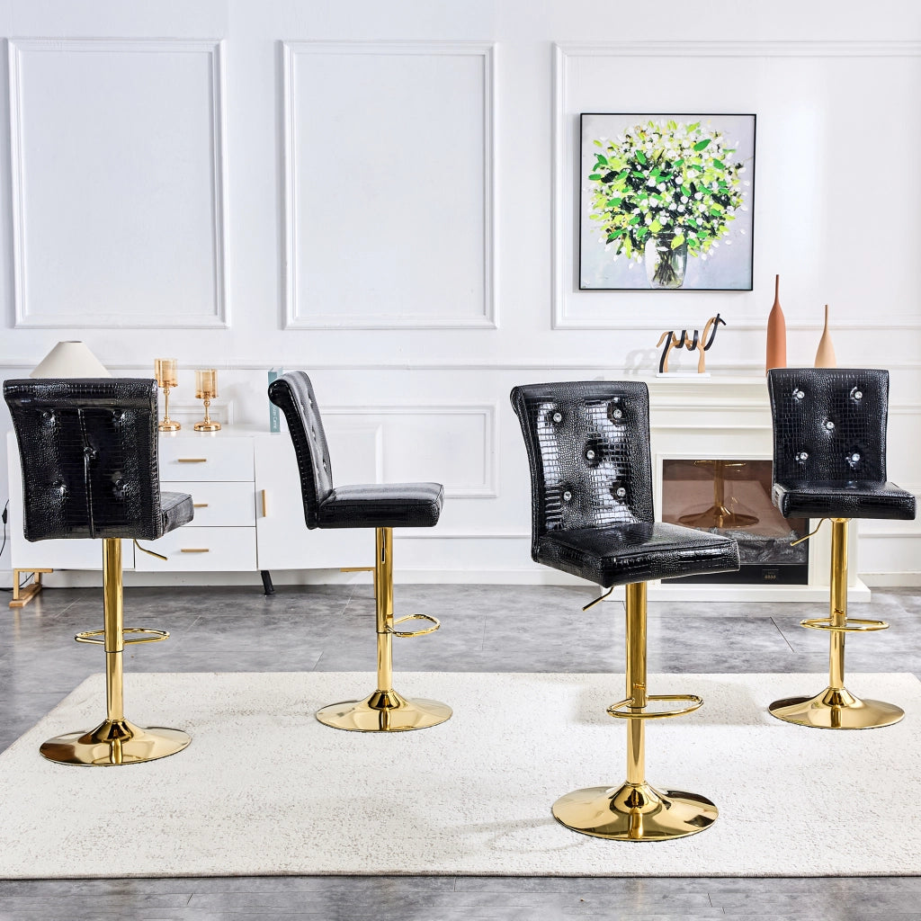 Tabouret de bar con design effetto pelle di coccodrillo e bottoni decorativi in pvc nero 300 lb
