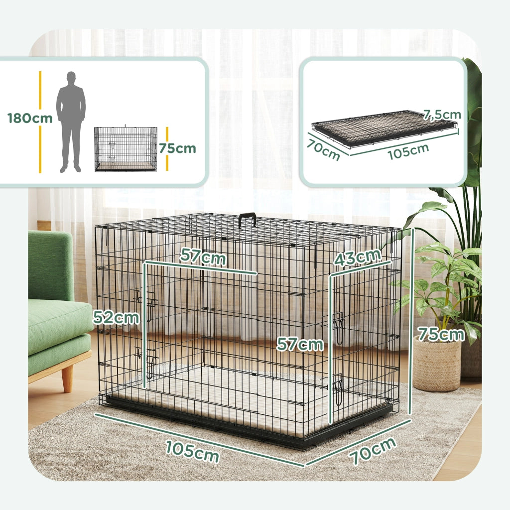 Casetta da trasporto per cani pieghevole con cuscino ¨C zephmum ¨C nero 105x70x75 cm