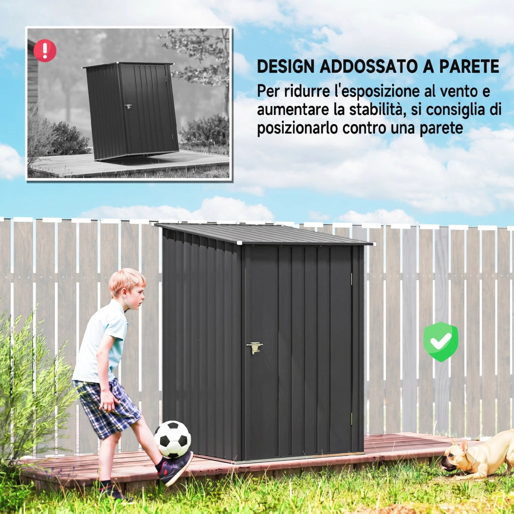 Casetta da Giardino Porta Attrezzi in Acciaio Galvanizzato con Porta, 100x104x160 cm, Grigio Scuro