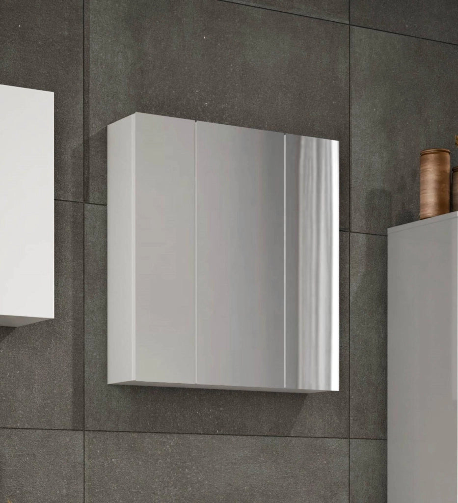 Mobile Pensile Algeri, Armadietto sospeso, Mobiletto a muro, Armadio ausiliario multifunzione, Made in Italy, 60x17h70 cm, Bianco lucido