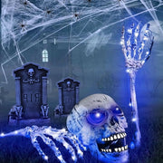 Set di teste di scheletro con mani luminose per uso all'aperto o decorazioni di cimitero spettrale