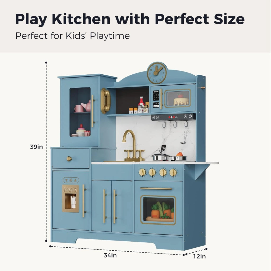 Cucina Giocattolo Per Bambini; Cucina Di Gioco Con Suoni; Fornelli; Rubinetto; Lavello; Microonde; Orologio; Macchina Per Il Ghiaccio e Accessori Da Cucina; Cucina Di Gioco in Legno Per Bambini Dai 3