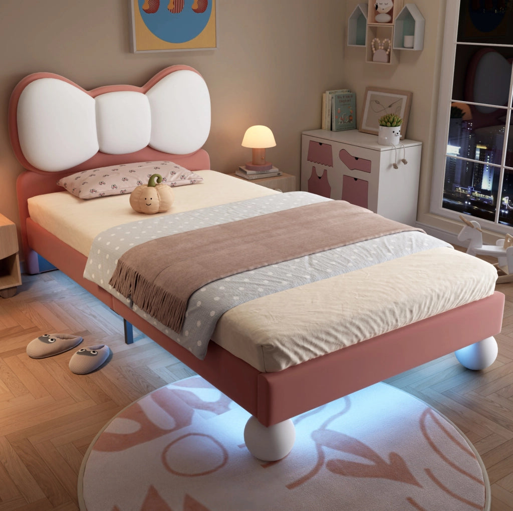 Letto singolo imbottito per bambini 90x200 cm beige e rosa