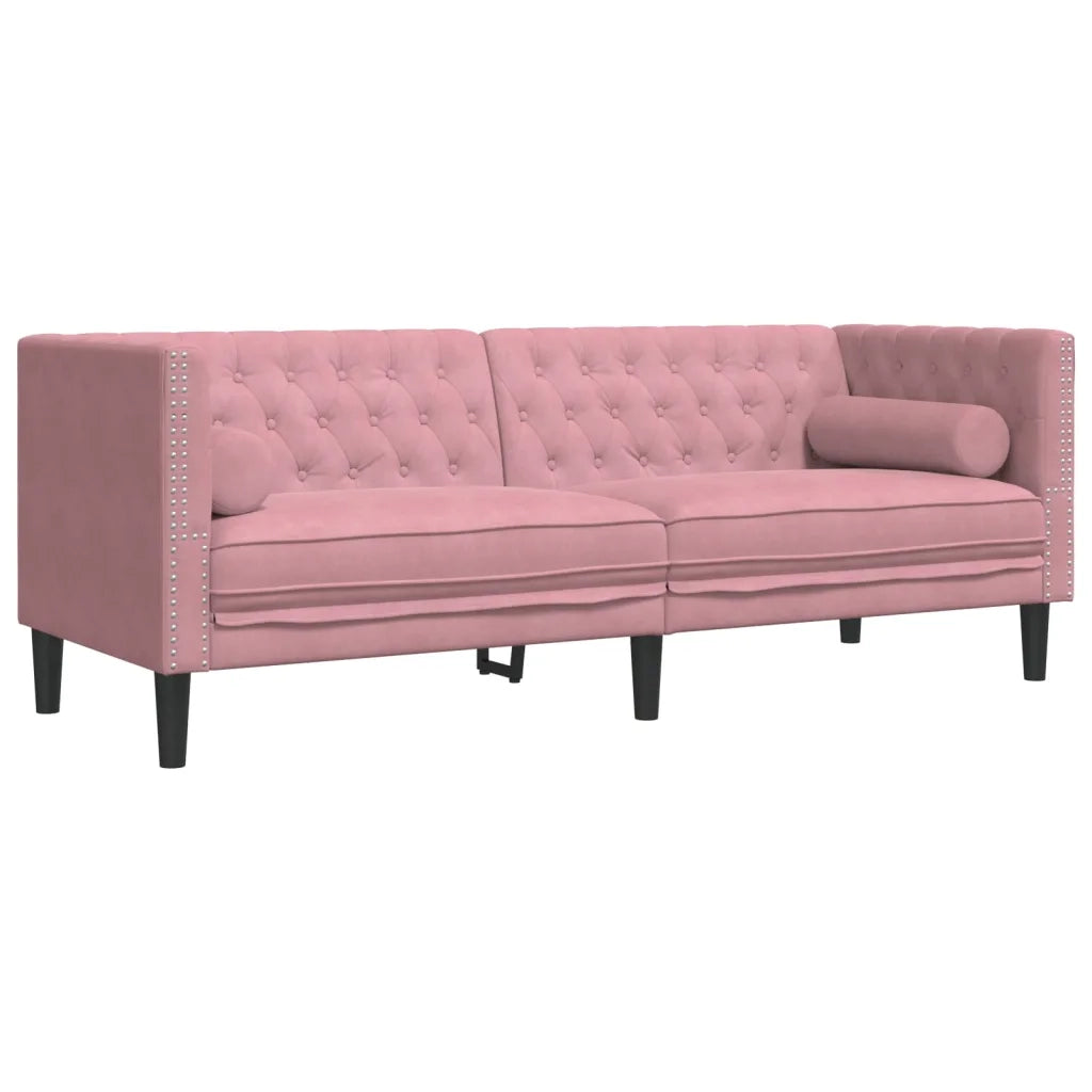 vidaXL Divano Chesterfield con Rinforzi a 3 Posti Rosa in Velluto