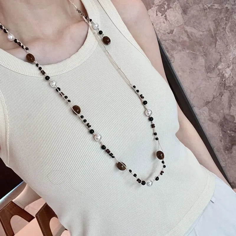 Collana vintage con perle di cristallo: gioiello marrone fatto a mano, idea regalo