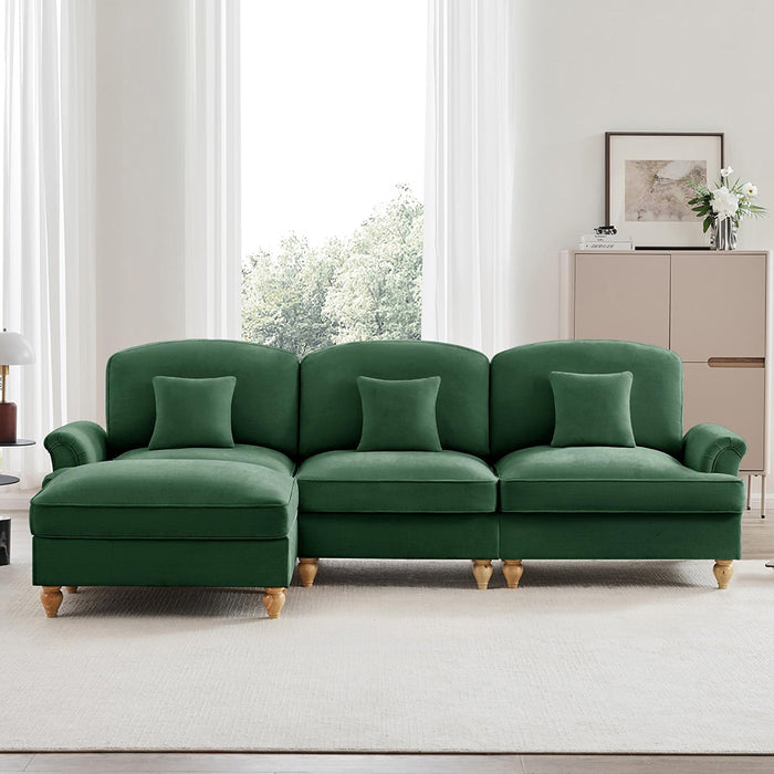 Divano modulare a L - Xylo - 3 posti, chenille, mid-century, verde