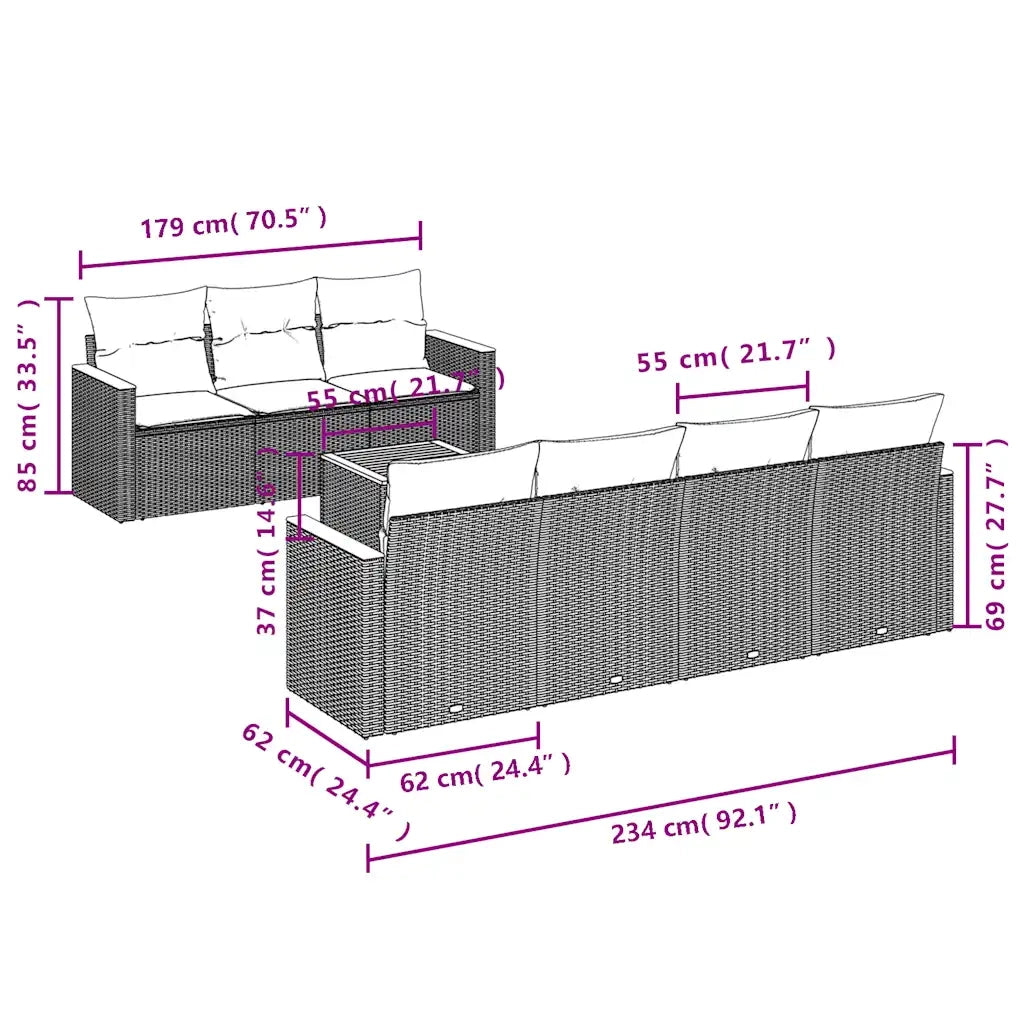 Set Divani da Giardino 8 pz con Cuscini Nero in Polyrattan 3225805