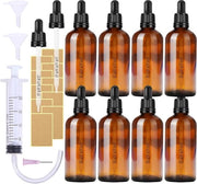 Set di 8 bottiglie di vetro marrone da 100 ml con pipetta - Bottiglie liquidi da farmacia - Cappuccio pipetta nero - Etichette - Accessori ausiliari