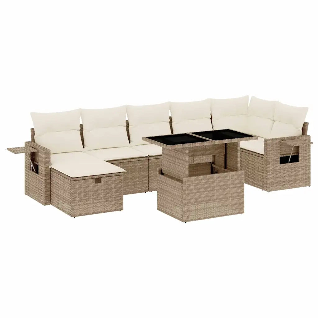 Set Divano da Giardino 8 pz con Cuscini Beige in Polyrattan 3274988