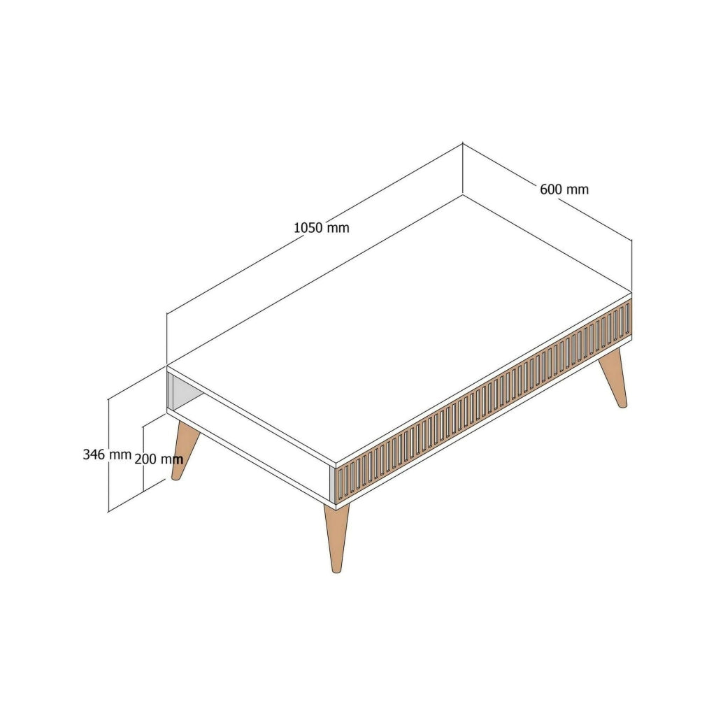 Tavolino da salotto Atrani, Tavolo basso da caffè, Portariviste per divano, Ripiano da soggiorno, 105x60h35 cm, Noce e Bianco
