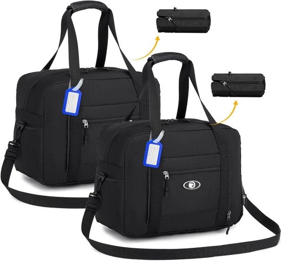 Borse per bagaglio portatile pieghevoli - impermeabili - 2 pezzi - nero - nylon - 40x30x20