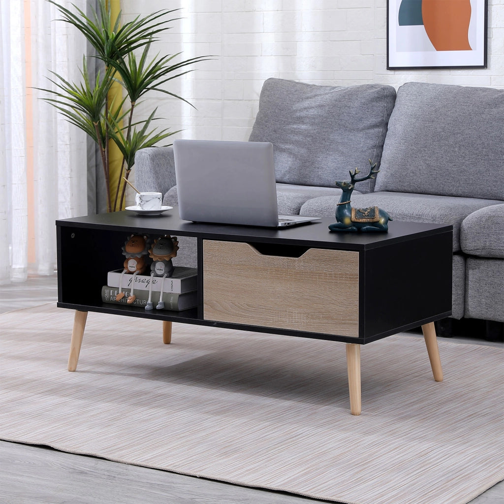 FREJATavolino nero in stile scandinavo con cassetto