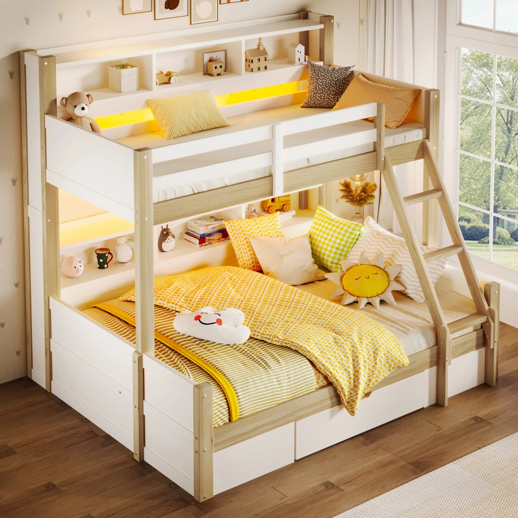 Letto a castello funzione letto estraibile pino 90x200 cm+140x200 cm