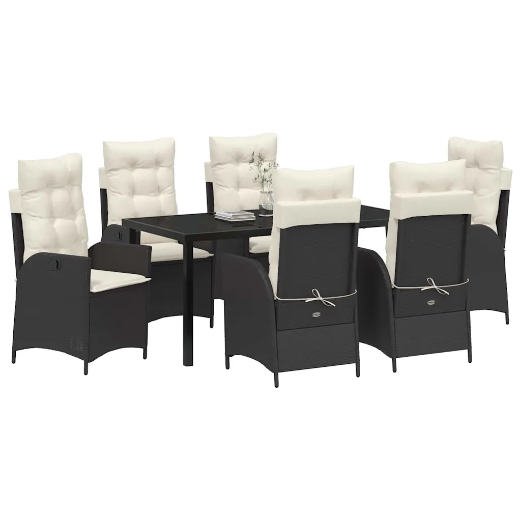 Set da Pranzo per Giardino con cuscino 7 pcs Nero polyrattan 3380481