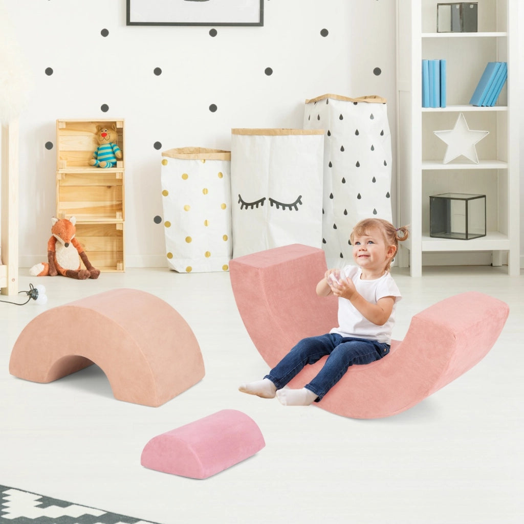 Set di giocattoli per arrampicata per bambini di 3 pezzi, Tunnel gioco interna in schiuma con riempimento elastico Rosa-Giocattoli educativi