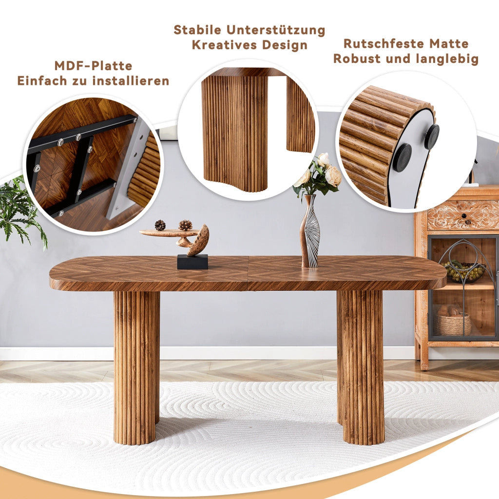 Tavolo da pranzo in MDF con supporto a colonna ad arco, stile moderno, per sala da pranzo e soggiorno, 180 × 90 cm