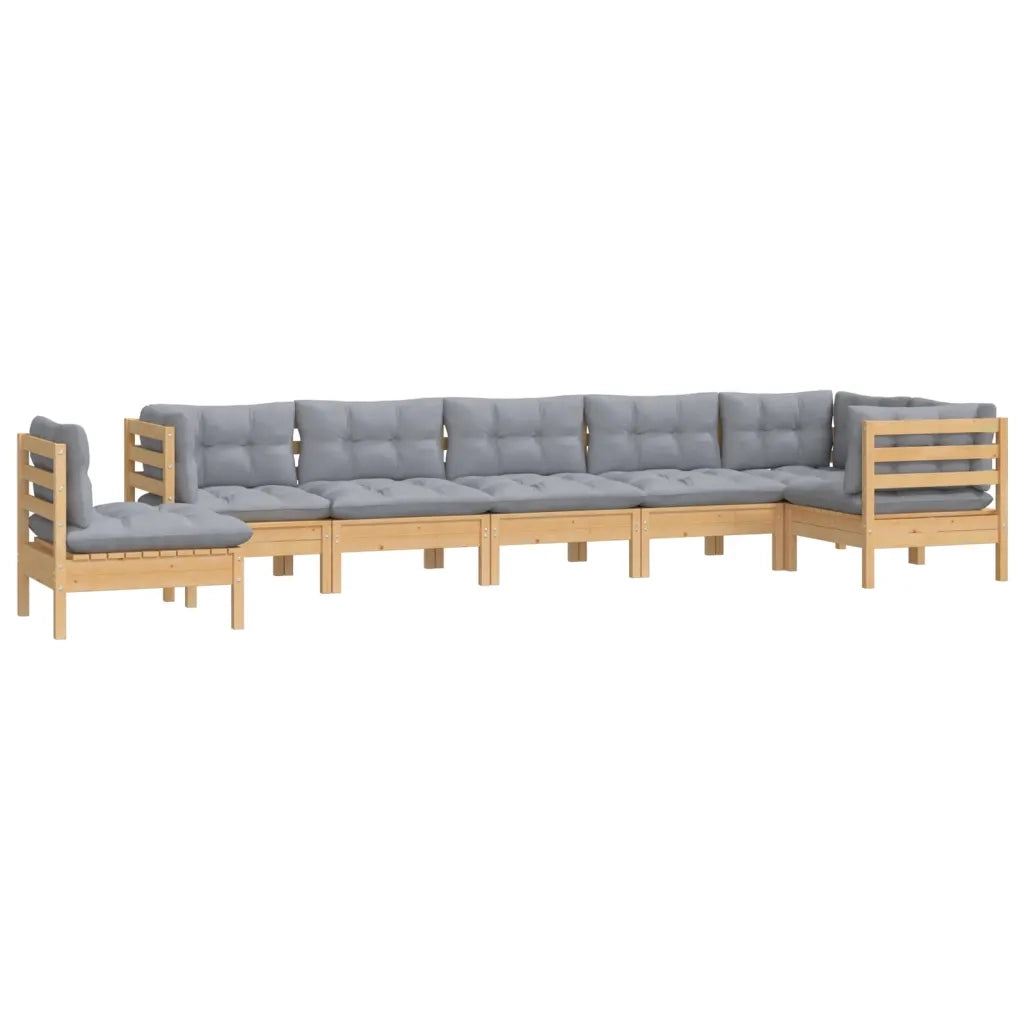 Set Divani da Giardino 8 pz con Cuscini Grigi Massello di Pino 3096730