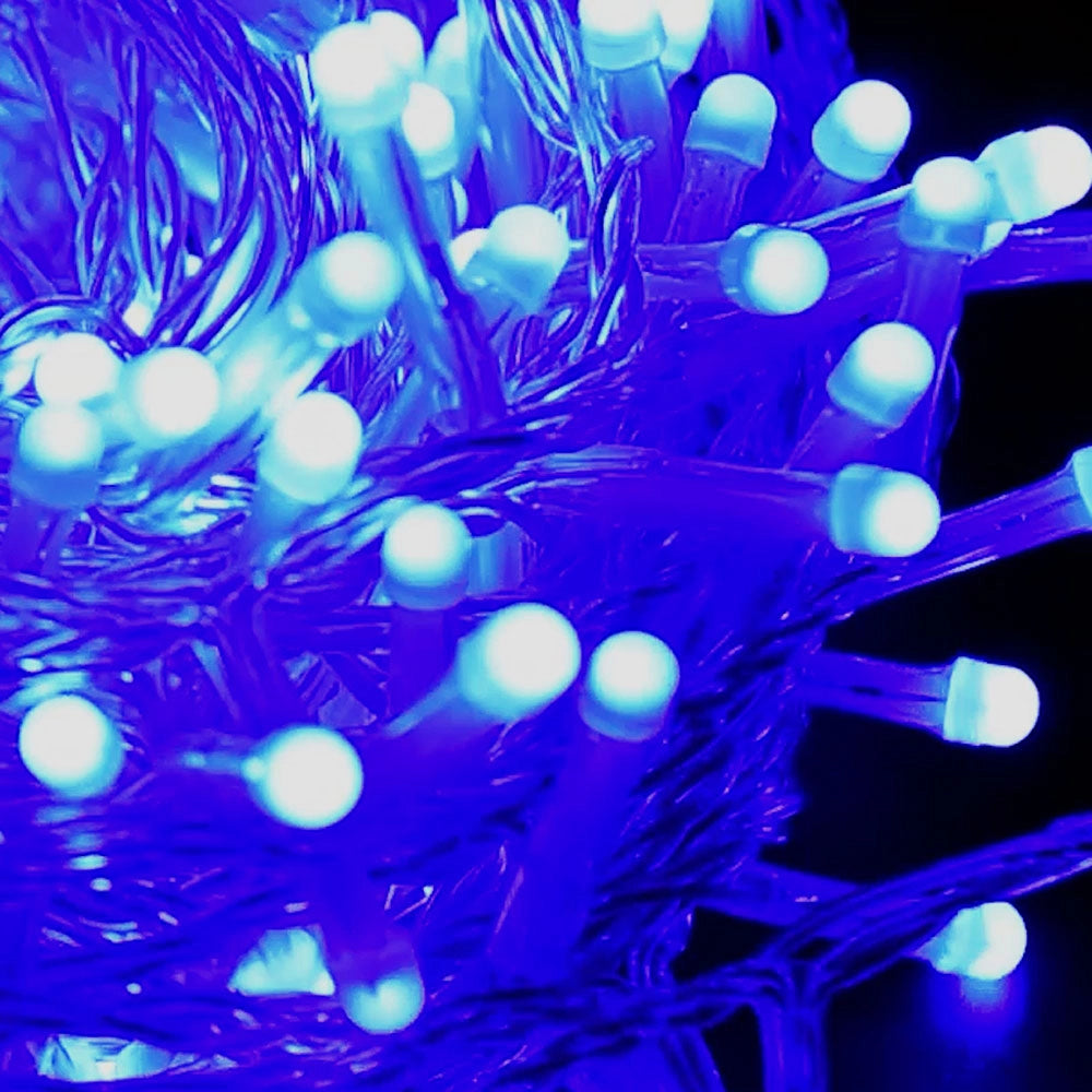 CATENA LUMINOSA 300 LED BLU 15M CAVO TRASPARENTE PER INTERNI ED ESTERNI - DECORAZIONE NATALIZIA IDEALE PER CASE GIARDINI E SPAZI COMMERCIALI