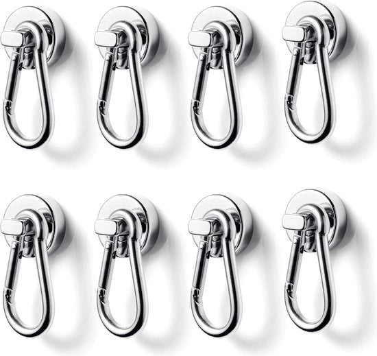 Magneetti, Potente Magnete Neodymium con Fermo Carabina, Diametro 20MM Massimo 15KG di Carico, Adatto per Cucina, Frigorifero, Garage, Ufficio, 8 Pezzi