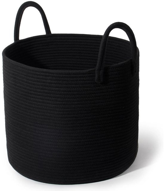 Wascannaia in tessuto catenona con maniglie a mano, cesta di stuoia, cesta per asciugamani, cesta per coperte, giocattoli, peluche, abbigliamento (nero-D40*H34-A)