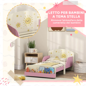 Letto Basso per Bambini 3-8 Anni 150x77x60 cm con Spazio Contenitore e Sponde Laterali in MDF Rosa