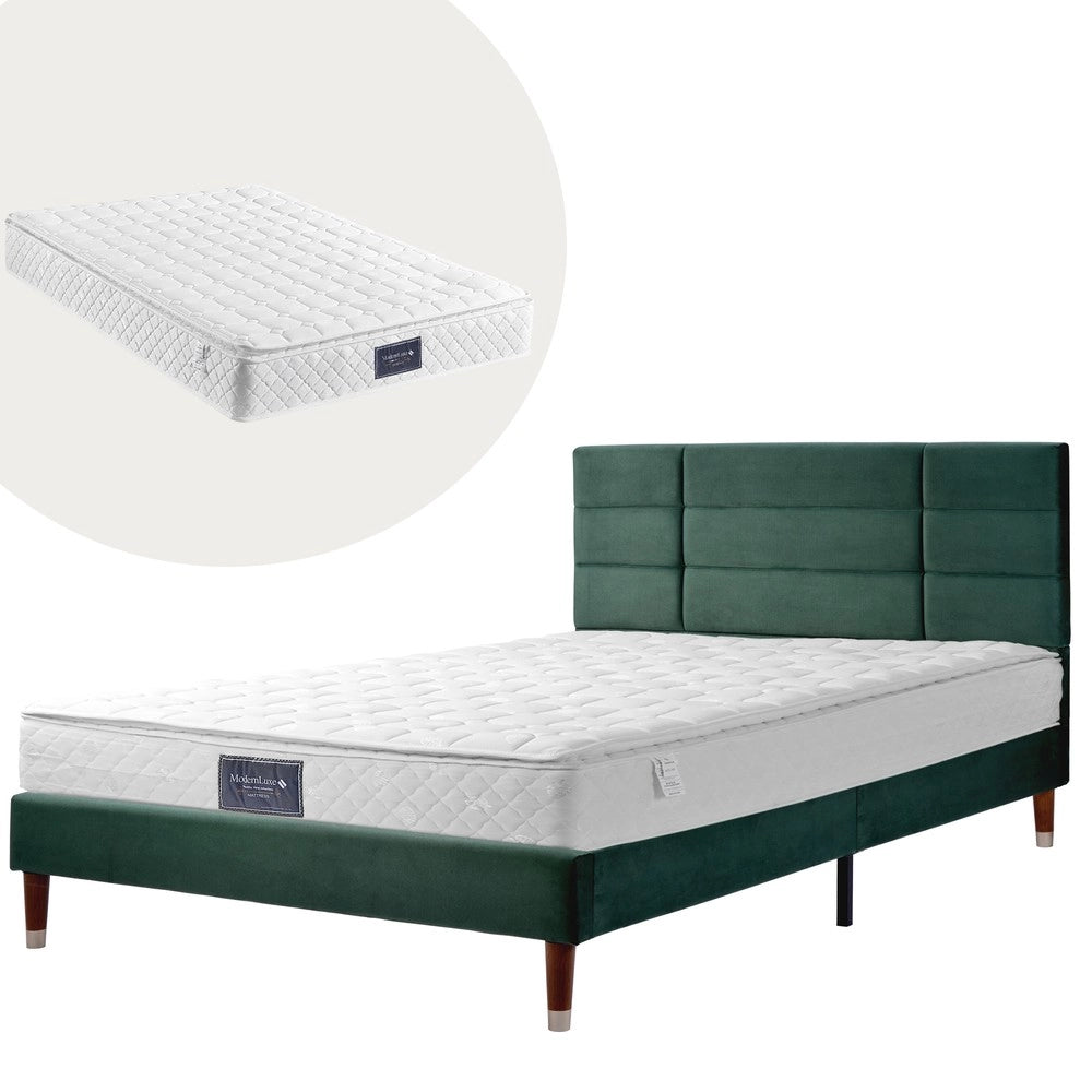 Letto Imbottito Matrimoniale con Rete a Doghe e Testiera ¨C MINIMAL ¨C Velluto Verde Scuro 140x200