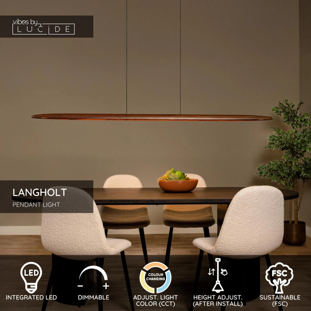 Lampada sospesa japandi LED LANGHOLT nero legno Lucide