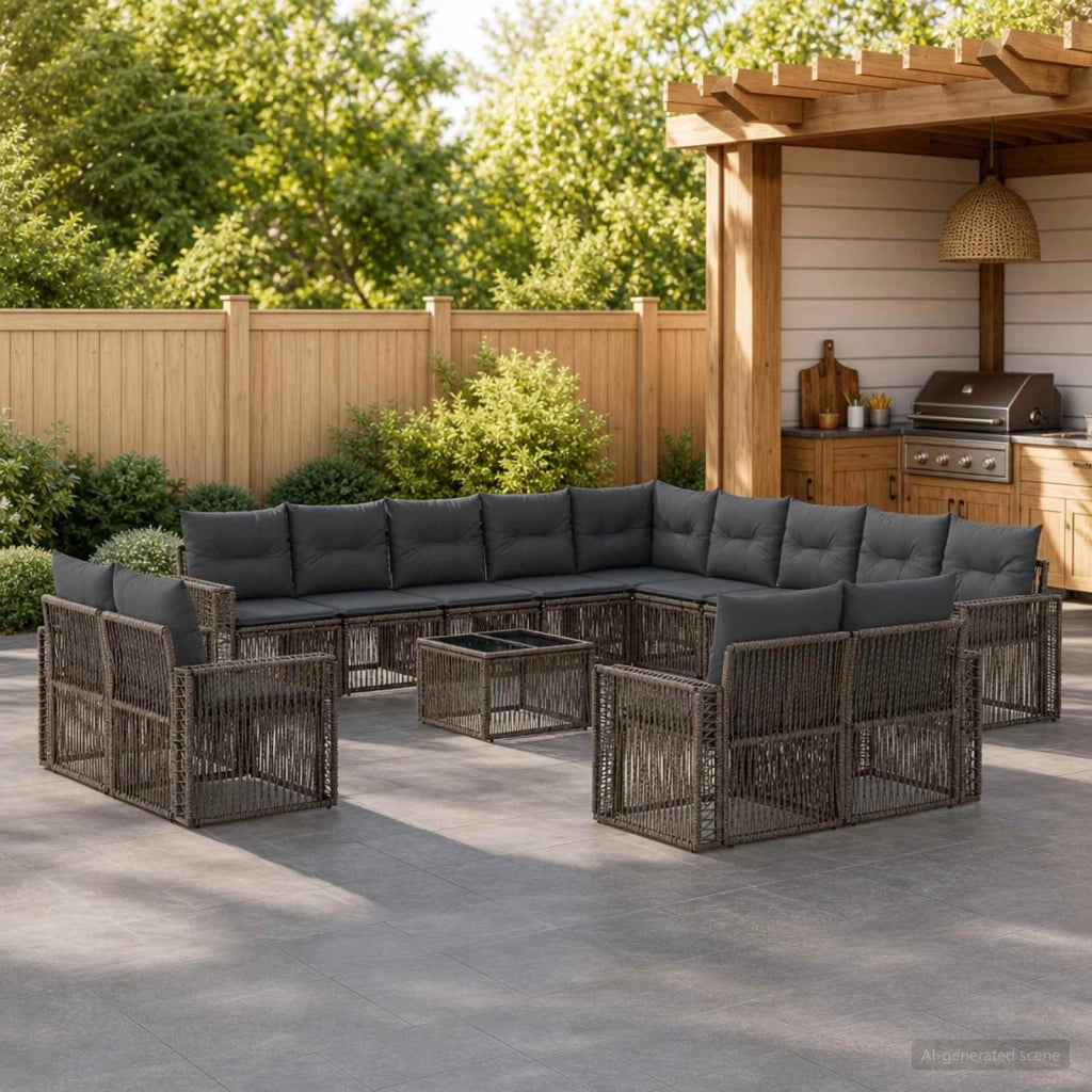 Set Divano da Giardino 14 pz Grigio e Grigio Scuro polyrattan 3435308