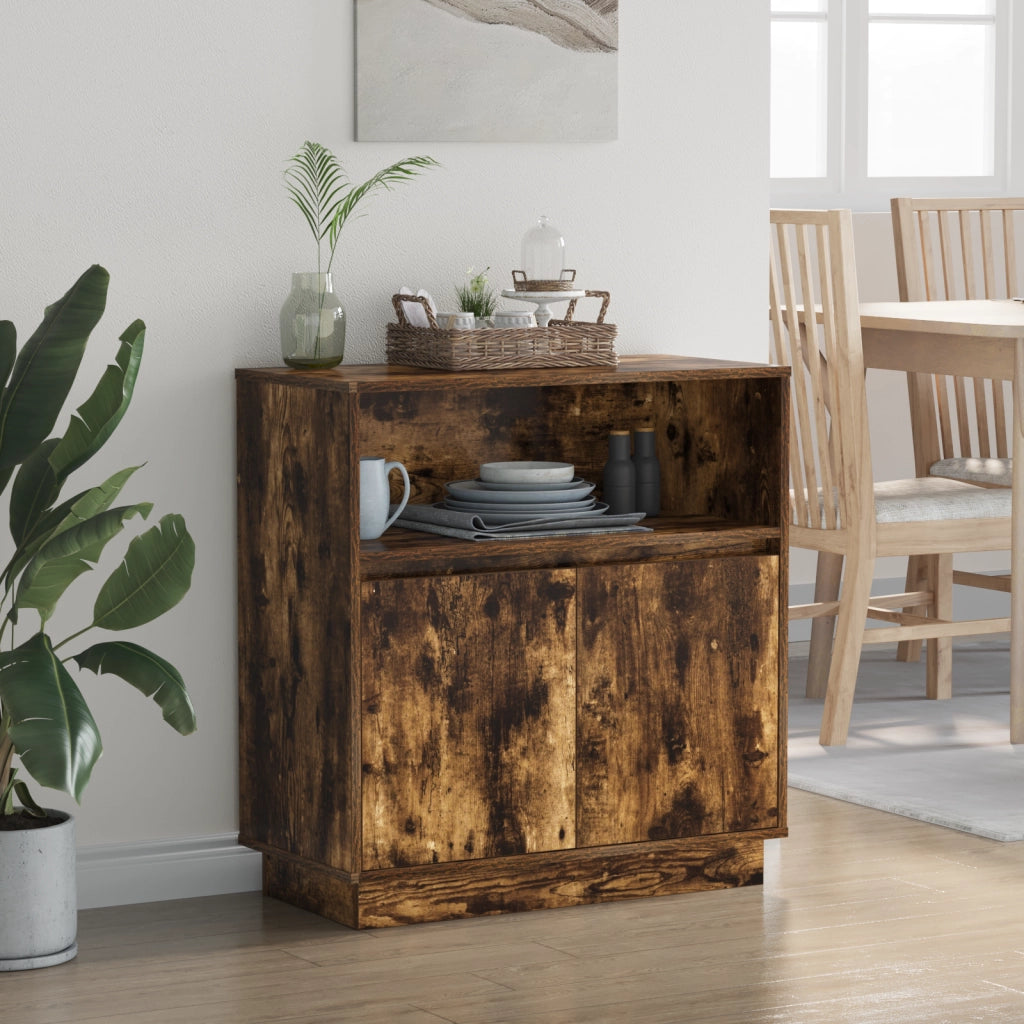 Sideboard con LED Rovere Affumicato 71x34,5x75 cm Legno Ingenerizzato