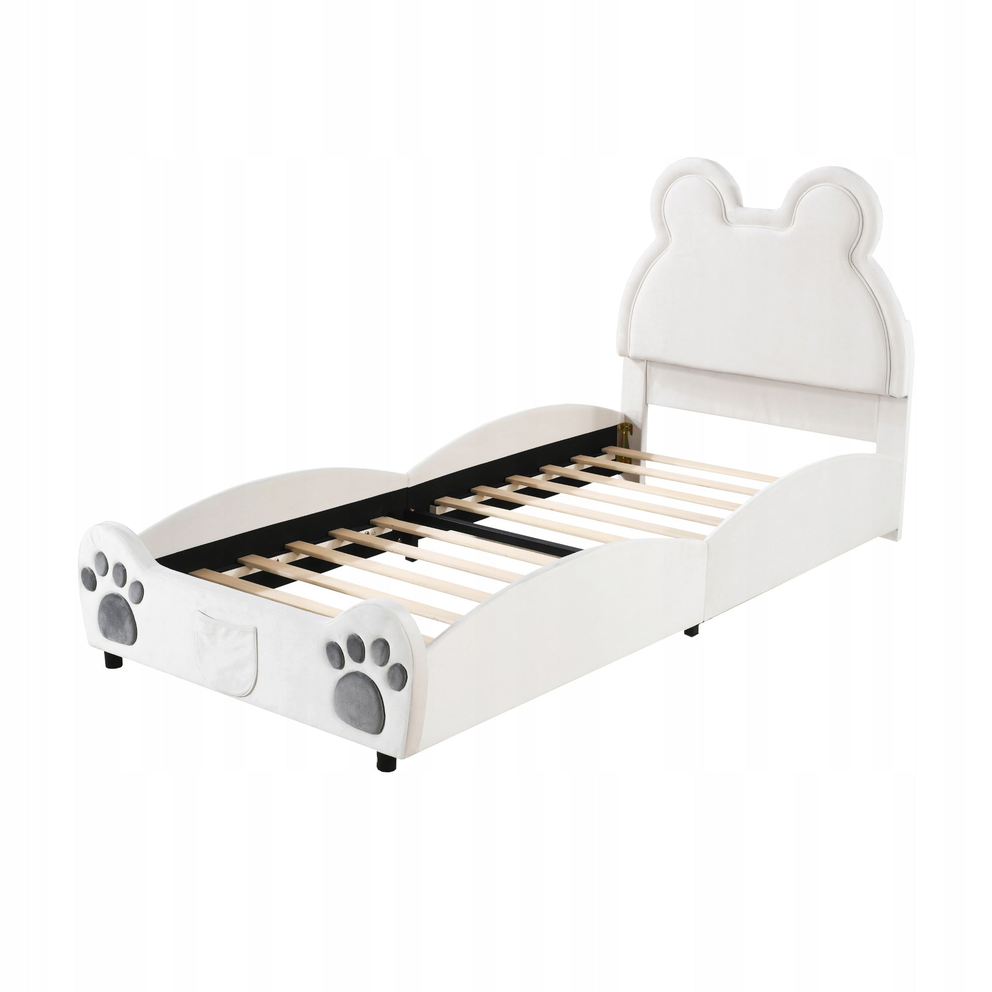 Letto imbottito 90x200 - Xylo - Orsacchiotto di velluto bianco