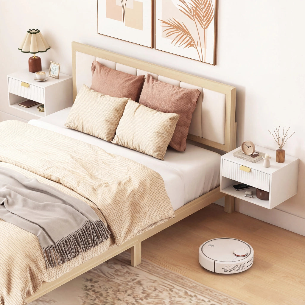 Comodino Moderno con Cassetto e Fronte Ondulato ¨C Zephmum ¨C 40x30x25 cm Bianco