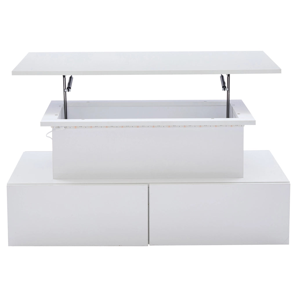 Tavolino da salotto moderno - Zephmum- 90x55x41 cm- Bianco- LED, 4 cassetti