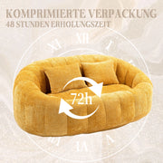 Divano Pouf 2 Posti con Braccioli Schienale Alto Imbottitura Memory Foam Poltrona Lounge da Pavimento in Ciniglia Giallo