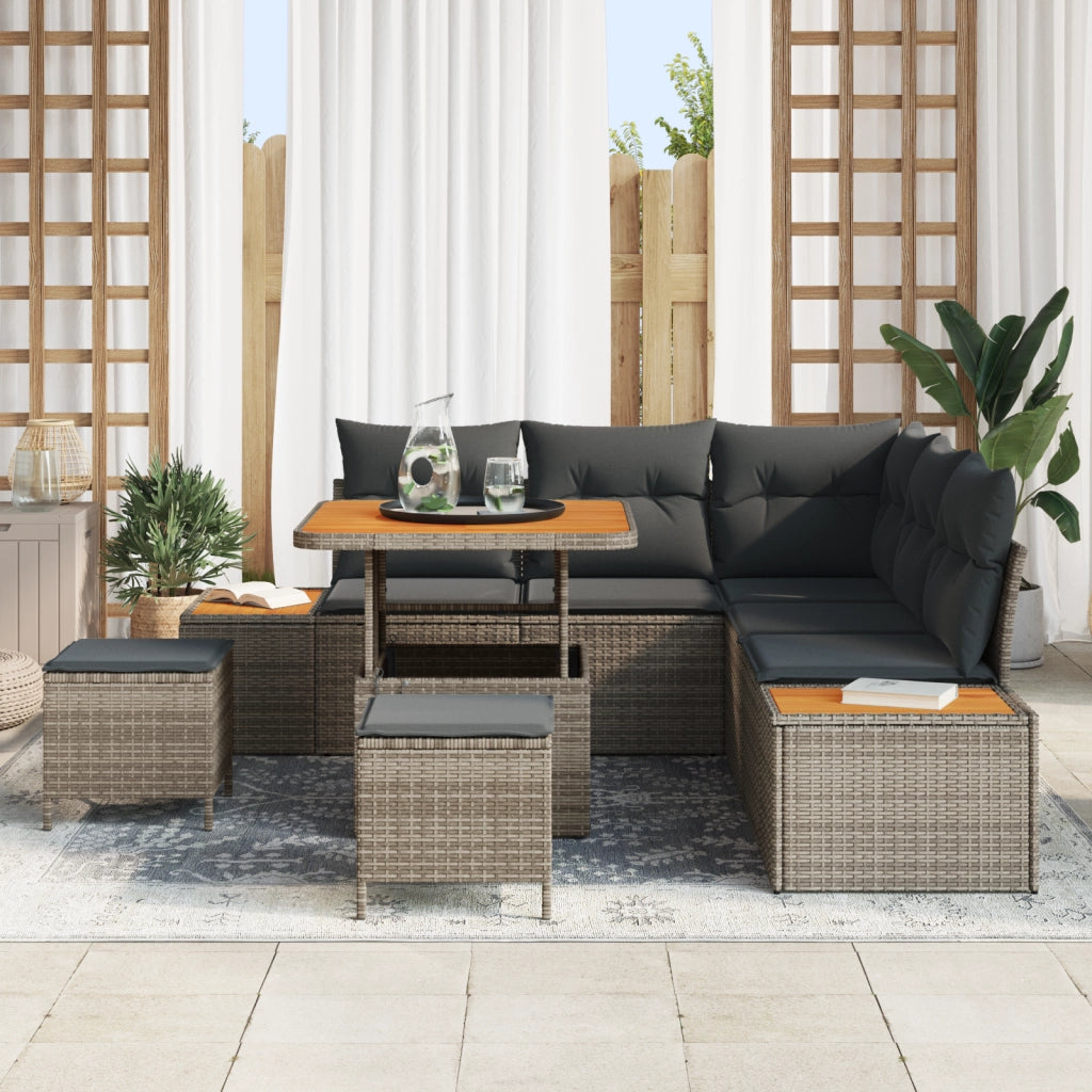 Set Divano Giardino 8 Pezzi con Cuscini Grigio Polyrattan Acacia