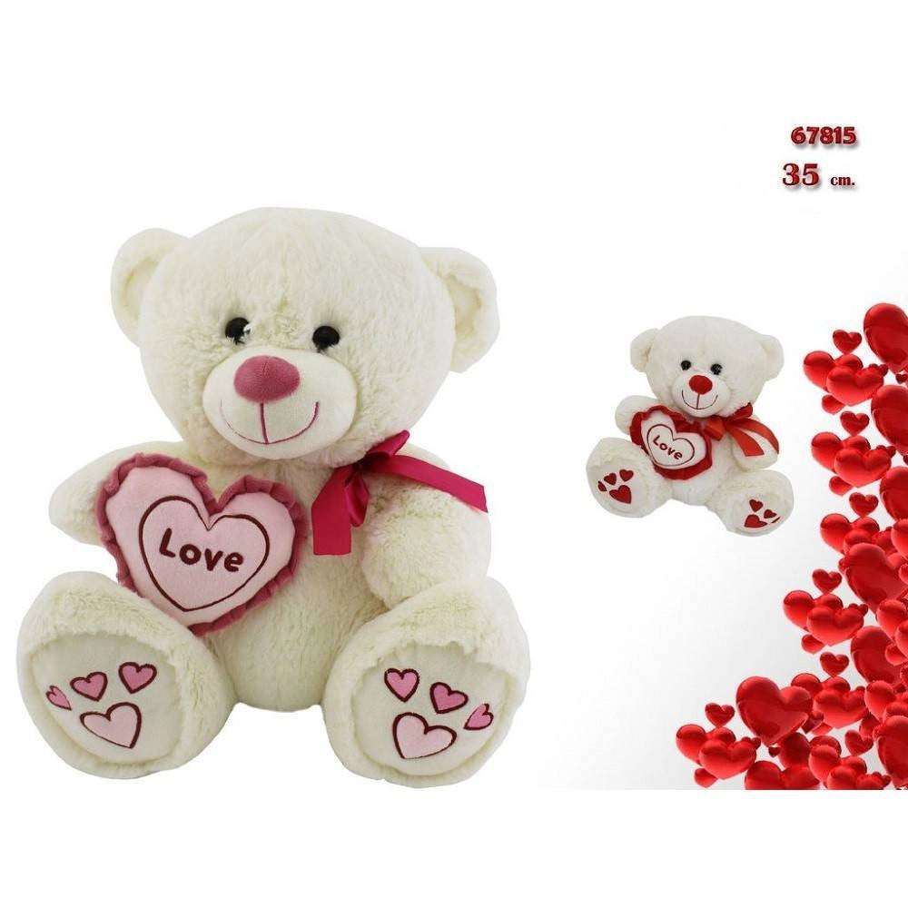 Trade Shop - Orso Con Cuore Love Fiocco 35cm Peluche Orsacchiotto San Valentino 2 Colori 67815 -