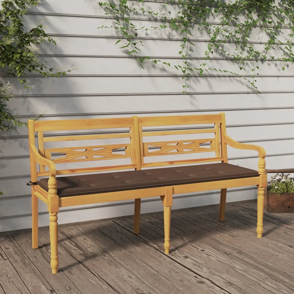Panchina Batavia con Cuscino Tortora 150 cm Legno Massello Teak 3100834