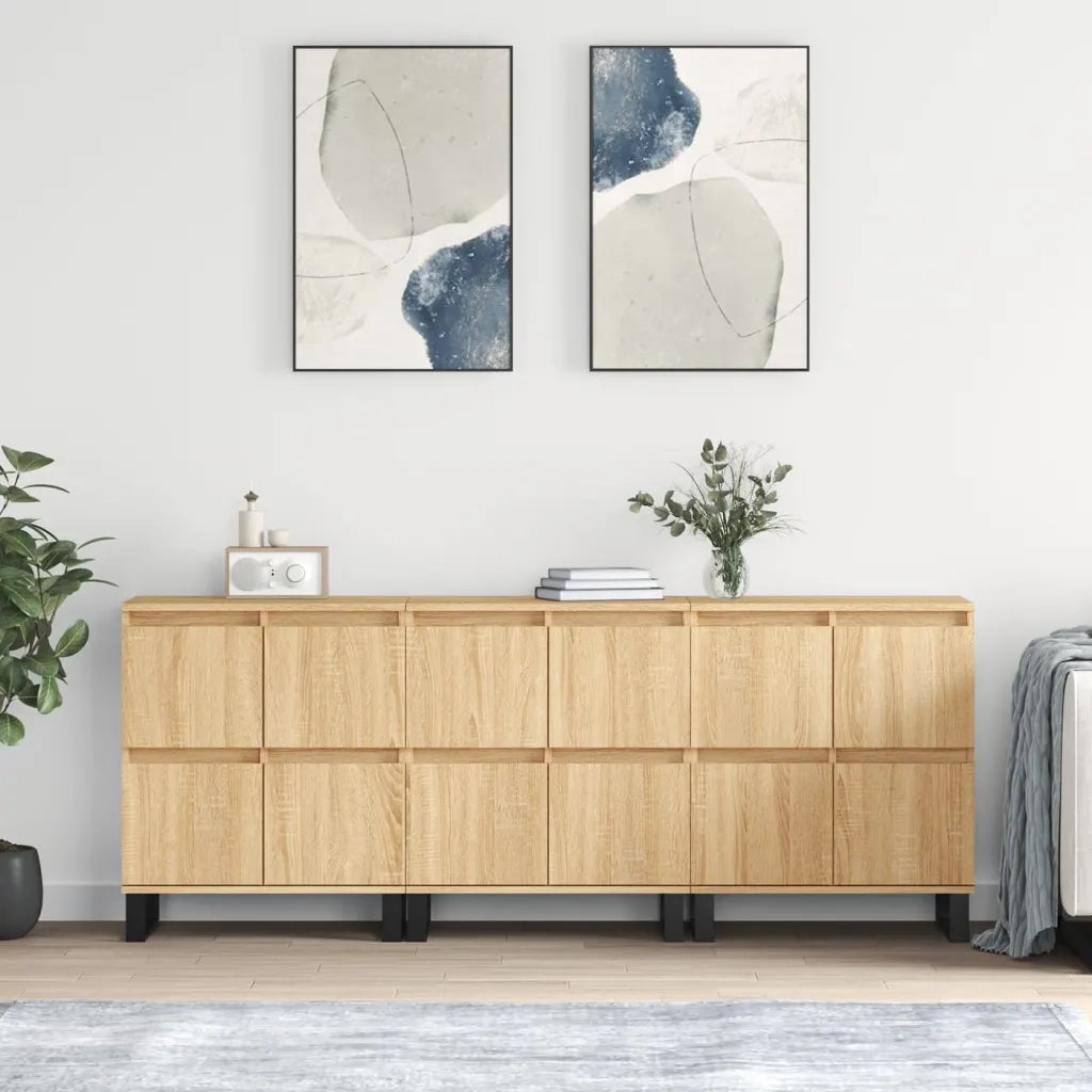 Credenze 3 pz | Madia | Buffet da pranzo | Armadio da pranzo Rovere Sonoma in Legno Multistrato