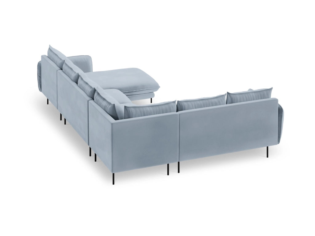 Cosmopolitan Design - Divano panoramico sinistro "Vienna" 7 posti in velluto azzurro 