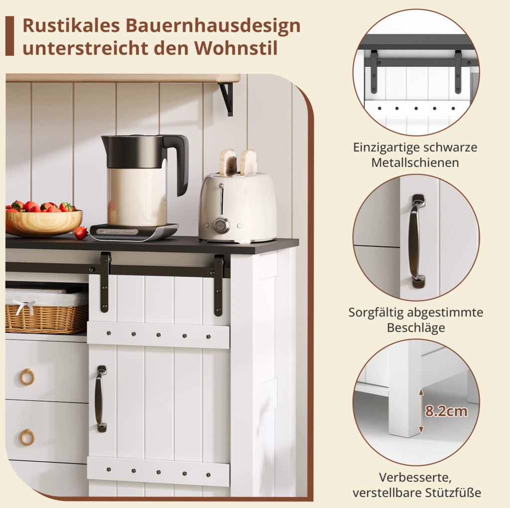 Credenza buffet con 2 ante scorrevoli e 3 cassetti 120x40x80 cm in MDF bianco